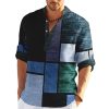 Boutique De Linge LITB | Homme Chemise Chemise Lin Tartan Imprimes Photos Geometrie Mao Exterieur Plein Air Manche Longue Imprimer Vetement Tenue Lin Mode Vetement De Rue Design Decontractees