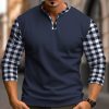 T-Shirts Et Debardeurs Pour Hommes LITB | Homme T Shirt Tee Demi-Chemise Zippee T-Shirt Chemise A Manches Longues Plaid Bloc De Couleur Quarter Zip Plein Air Vacances Manche Longue Patchwork Vetement Tenue Mode Design Basique