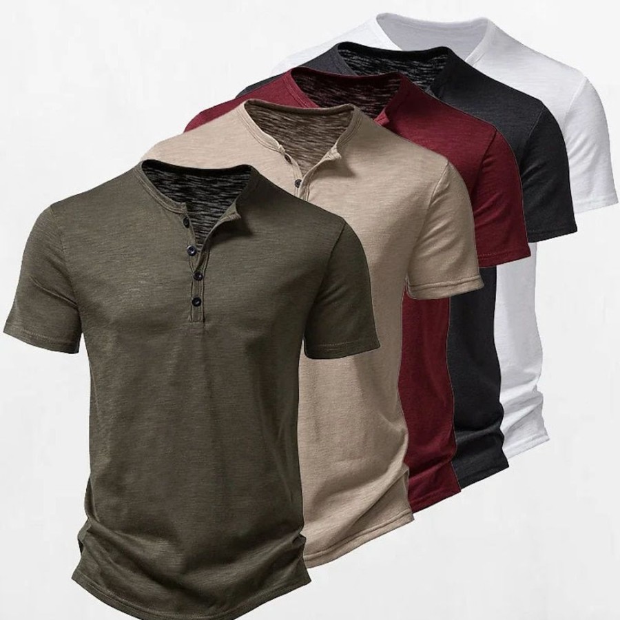 T-Shirts Et Debardeurs Pour Hommes LITB | Homme Chemise Henley Shirt T Shirt Tee T-Shirt Plein Henley Plein Air Vacances Manches Courtes Bouton Vetement Tenue Design Basique Moderne Contemporain