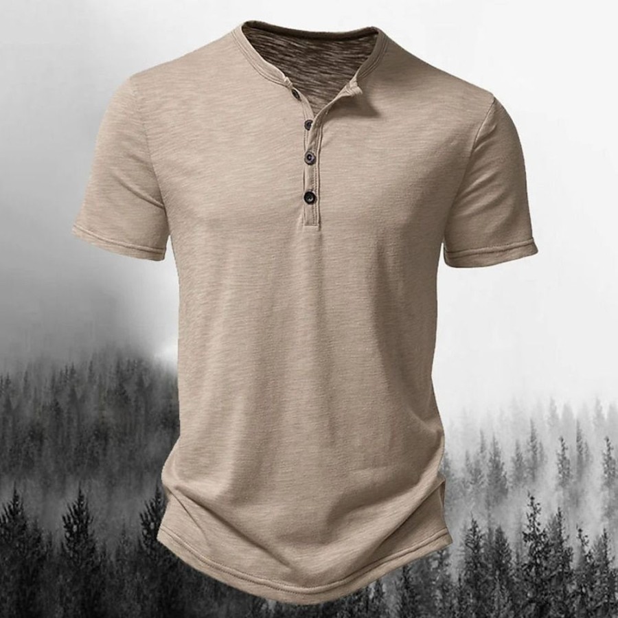 T-Shirts Et Debardeurs Pour Hommes LITB | Homme Chemise Henley Shirt T Shirt Tee T-Shirt Plein Henley Plein Air Vacances Manches Courtes Bouton Vetement Tenue Design Basique Moderne Contemporain