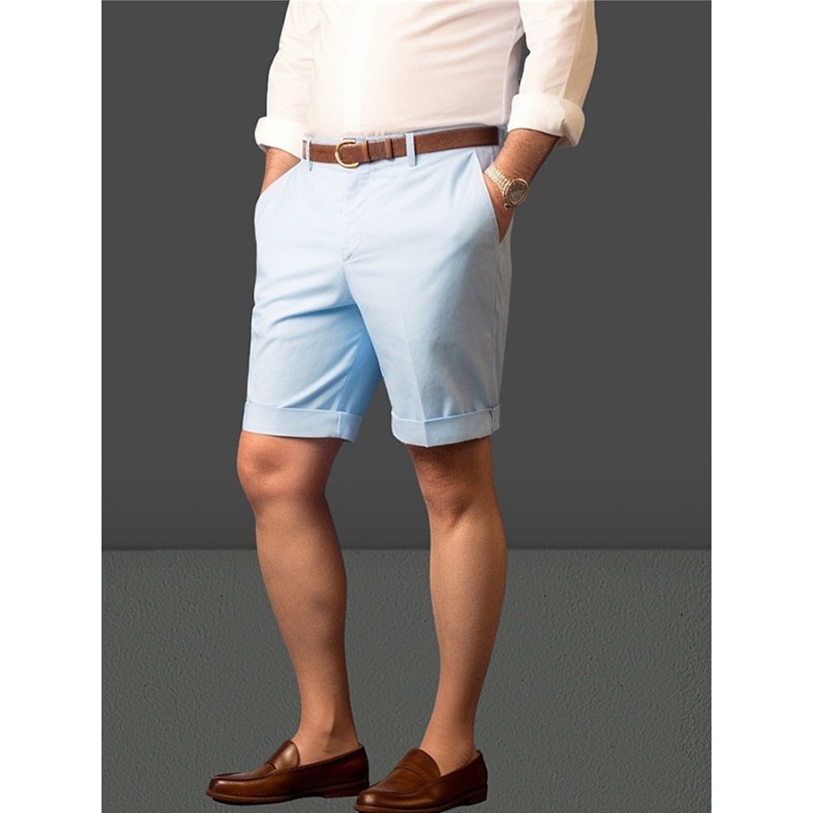 Bas Pour Hommes LITB | Homme Short Short Chino Bermuda Short De Travail Bouton Poche Avant Jambe Droite Plein Confort Court Entreprise Du Quotidien Vacances Melange De Coton Mode Chic Et Moderne Bleu