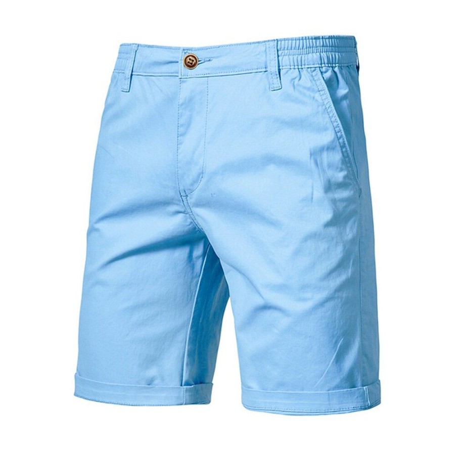 Bas Pour Hommes LITB | Homme Short Short Chino Bermuda Short De Travail Bouton Poche Avant Jambe Droite Plein Confort Court Entreprise Du Quotidien Vacances Melange De Coton Mode Chic Et Moderne Bleu