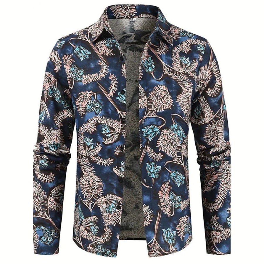 Chemises Pour Hommes LITB | Floral Bloc De Couleur Retro Vintage Homme Chemise Exterieur Plein Air Casual Quotidien Automne Hiver Col Rabattu Manche Longue S M L Chemise