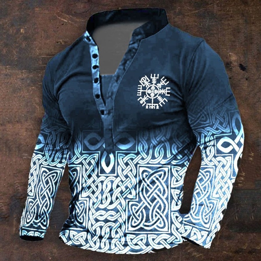 T-Shirts Et Debardeurs Pour Hommes LITB | Graphic Viking Du Quotidien Retro Vintage Decontractees Homme 3D Effet Chemise Henley Shirt Vacances Sortie Festival T-Shirt Manche Longue Henley Chemise Printemps & Automne Vetement