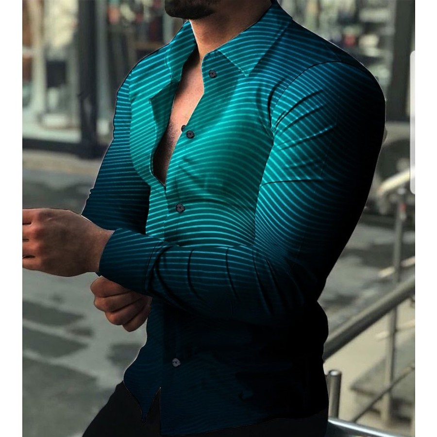 Chemises Pour Hommes LITB | Homme Chemise Chemise Graphique Degrade Col Rabattu 3D Effet Du Quotidien Vacances Manche Longue Impression 3D Bouton Bas Vetement Tenue Mode Design Decontractees