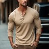 T-Shirts Et Debardeurs Pour Hommes LITB | Homme T Shirt Tee Chemise Henley Shirt T-Shirt Chemise A Manches Longues Plein Henley Plein Air Vacances Manche Longue Vetement Tenue Mode Design Basique Kaki